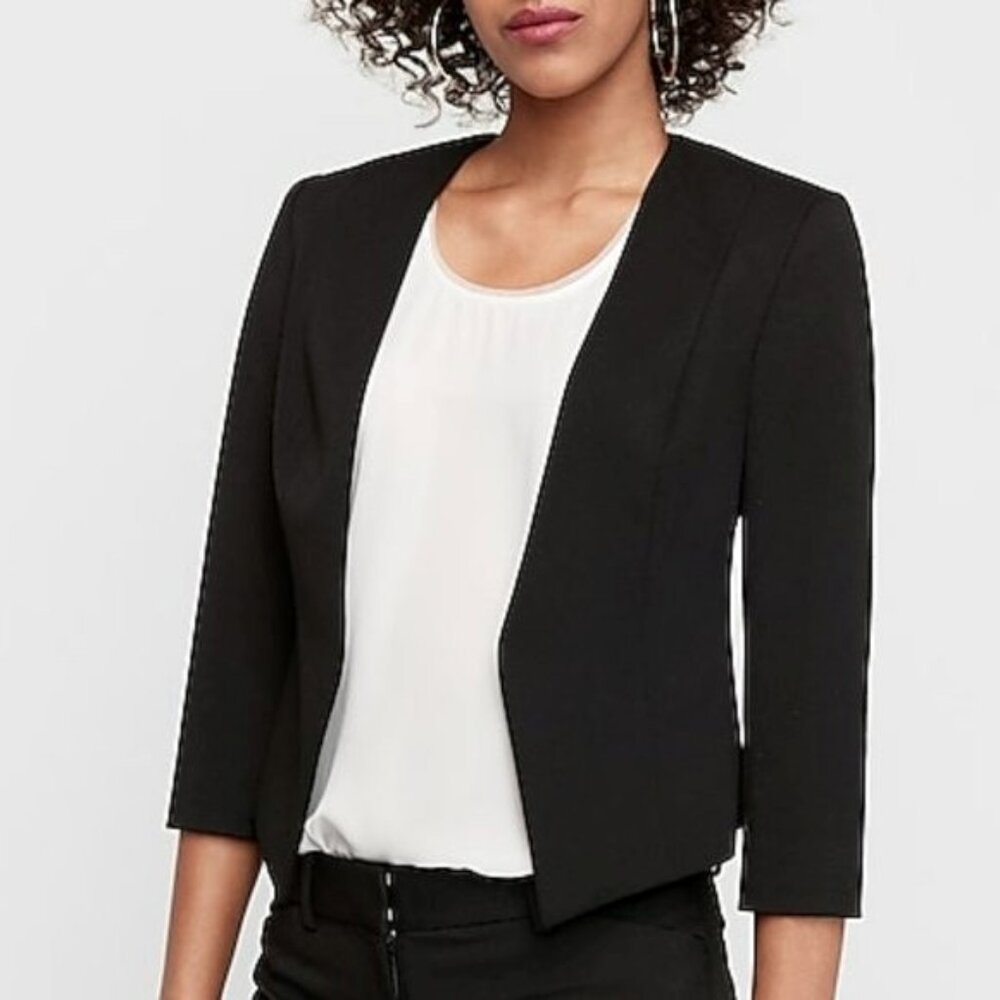 Express Black Open Front Cropped Blazer Jacket Size 0